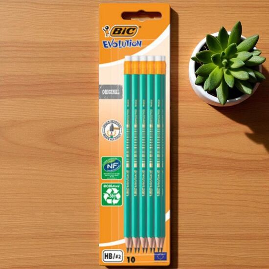 Set creioane grafit cu radiera BIC ECO Evolution, 10 buc, blister