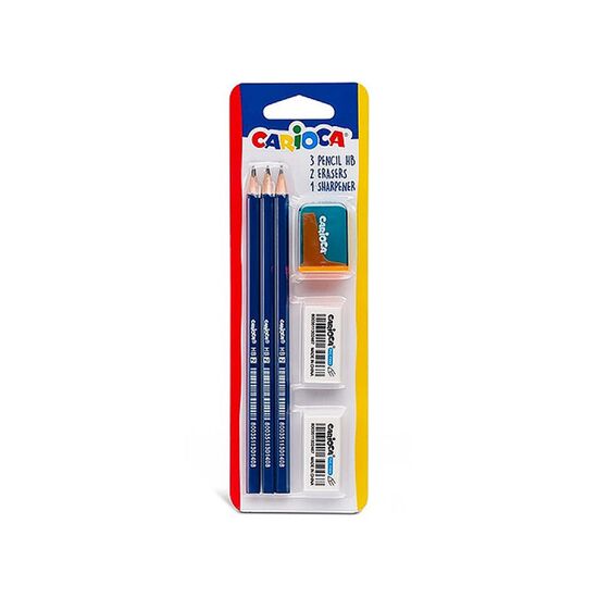 Set CARIOCA: creion simplu HB 3 buc, ascutitoare +2 radiere