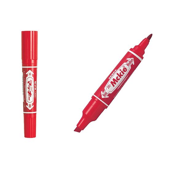 Маркер перманентный ZEBRA Hi-Mckie, двухсторонний, 2/4 mm, Red