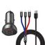 Incarcator Auto BASEUS, 2xUSB, Fast Charge, 24 W, Cu cablu 3-in-1, Negru-Gri